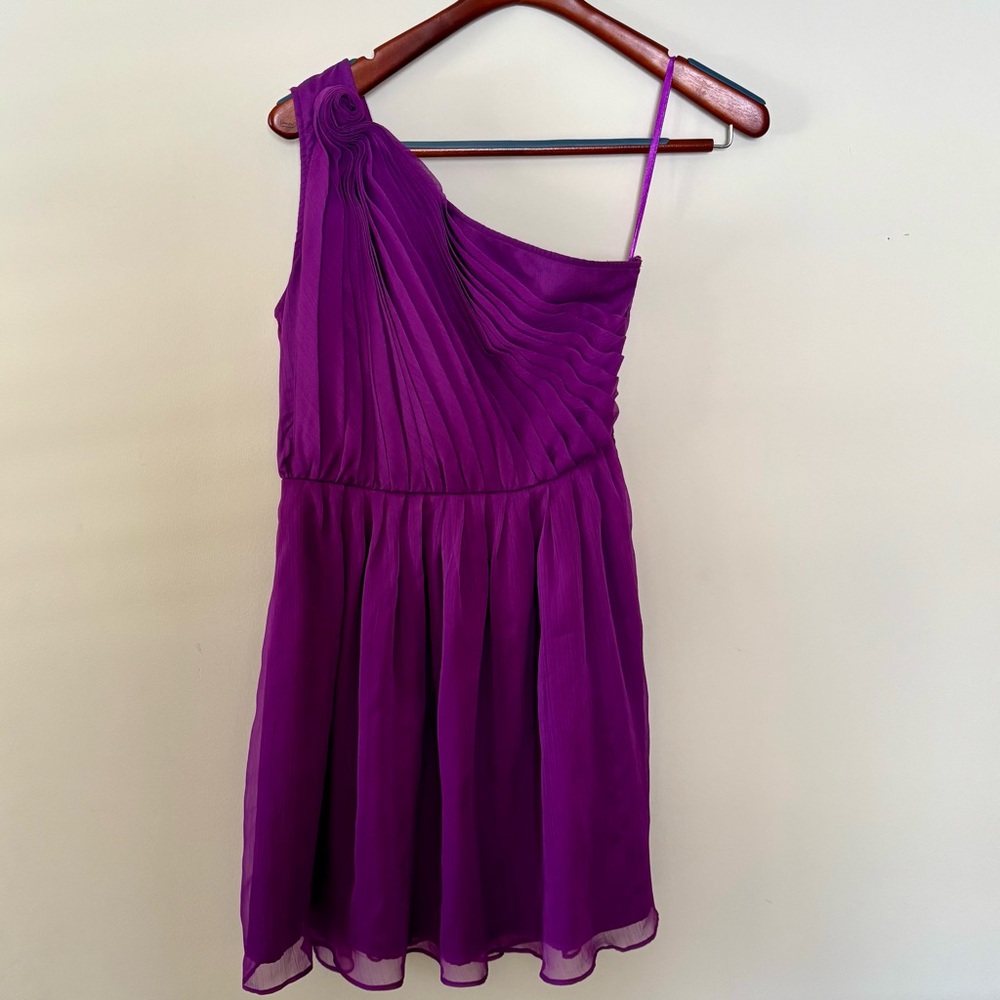 Bar III Purple One-Shoulder Pleated Chiffon Cocktail Dress Small